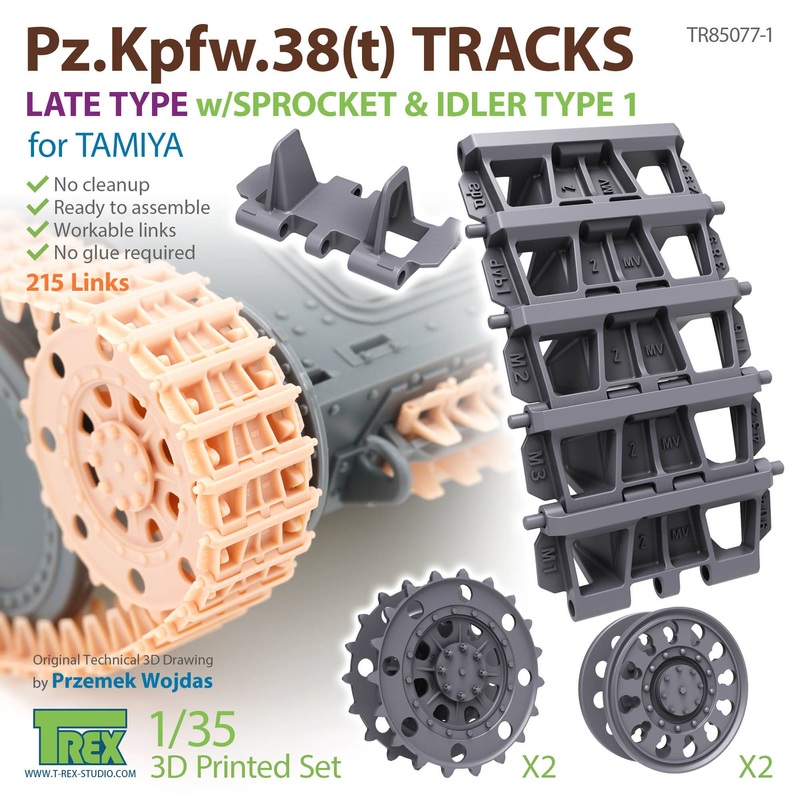 1/35 WWII German 38 (t) Light Tank Late Type Crawler Track with Starter Wheel / Guide Wheel Type 1 (for Tamiya)