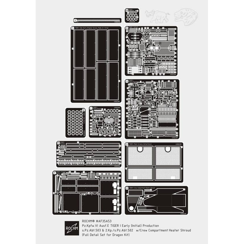 1/35 Pz.Kpfw.VI Ausf.E Tiger I Early (Initial) Productions Pz.Abt.503 & 2.Kp./s.Pz.Abt.502 w/Crew Compartment Heater Shroud Full Detail Set (for Dragon)