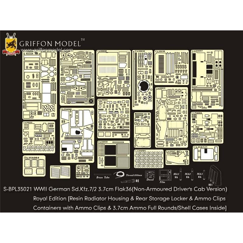 1/35 WW.II German Sd.Kfz.7/2 Sd.Kfz.7/2 3.7cm FlaK 36 Detail Up Parts Royal Edition