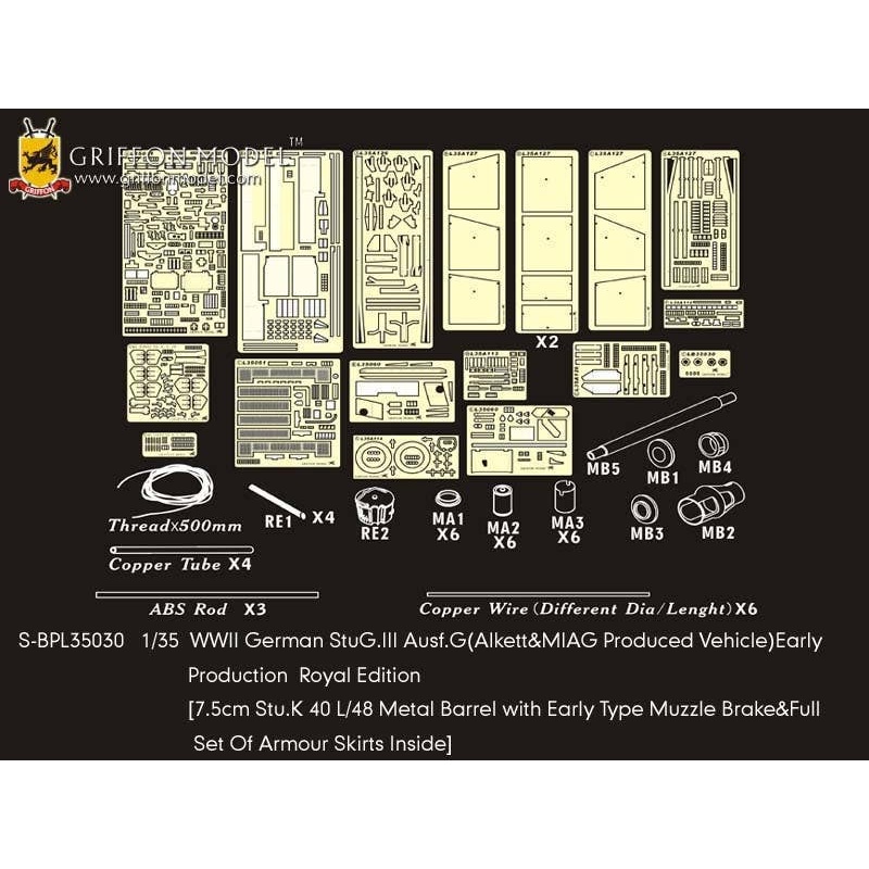 1/35 WW.II German StuG III Ausf.G Early Production Photo-Etched Parts & Metal Gun Barrel Royal Edition