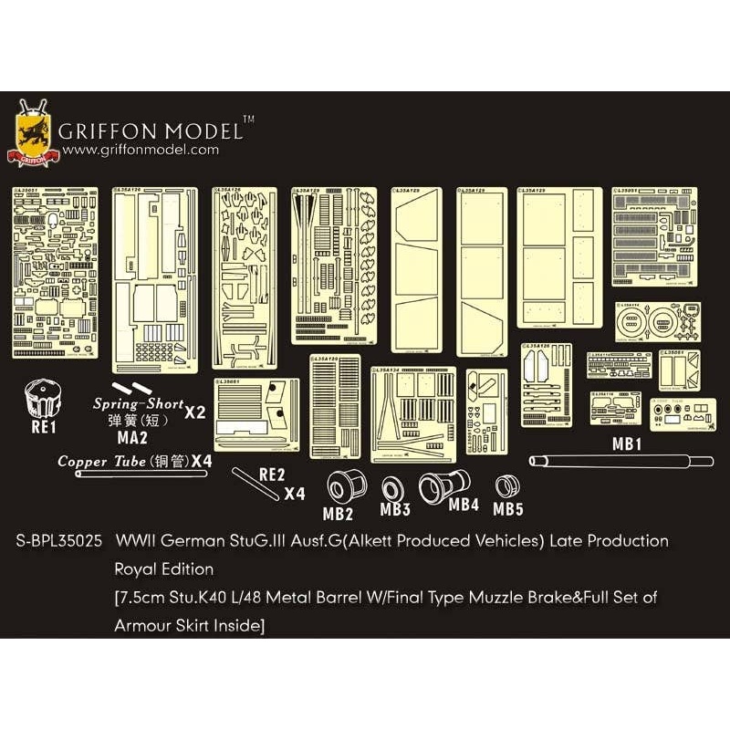 1/35 WW.II German StuG III Ausf.G Late Production Photo-Etched Parts & Metal Gun Barrel Royal Edition