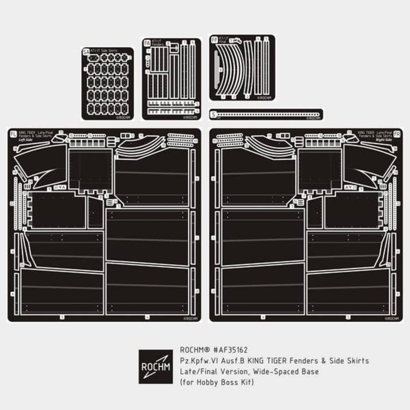 1/35 Pz.Kpfw.VI Ausf.B King Tiger Fenders & Side Skirts Late/Final Version Wide-Spaced Base (for Hobby Boss)