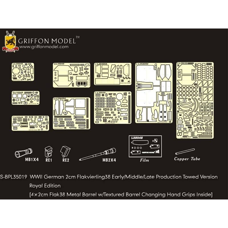 1/35 WW.II German 2cm Flakvierling 38 Photo-Etched Parts & Metal Gun Barrel Royal Edition