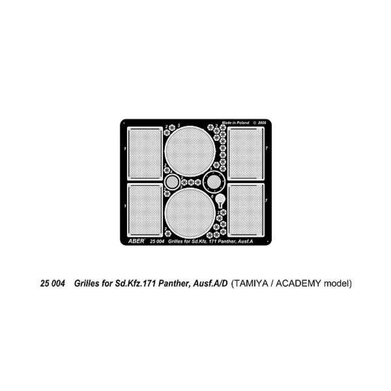 1/25 Grilles for Sd.Kfz. Panther, Ausf. A/D (for Tamiya and Academy)