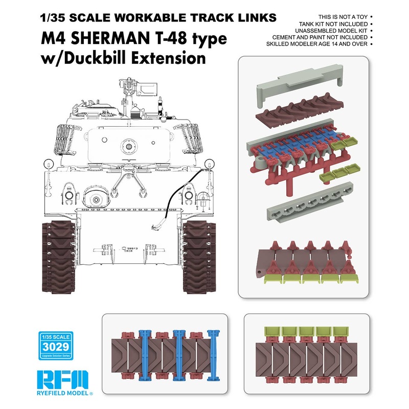1/35 M4 SHERMAN T-48 type workable tracks with duckbill extension (Plastic)