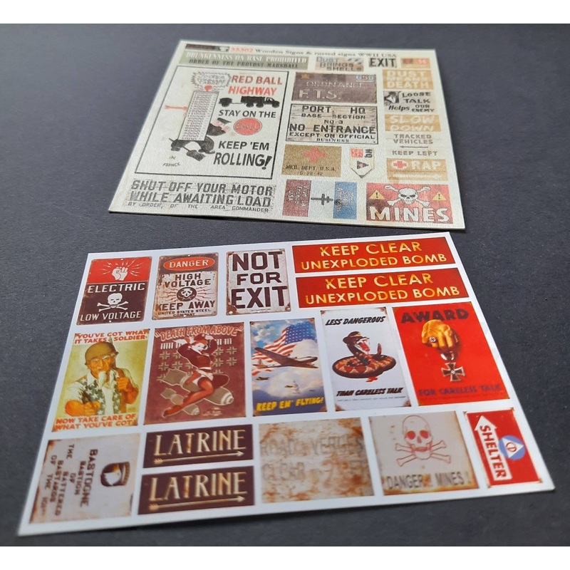 1/35 WWII US War Motto Poster Sheet & Wooden English Military Sign Set