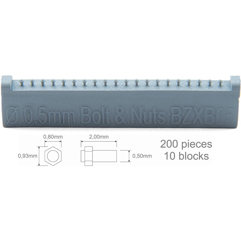 Screw 0,50mm + Nut 0,80x0,93mm 200 pieces