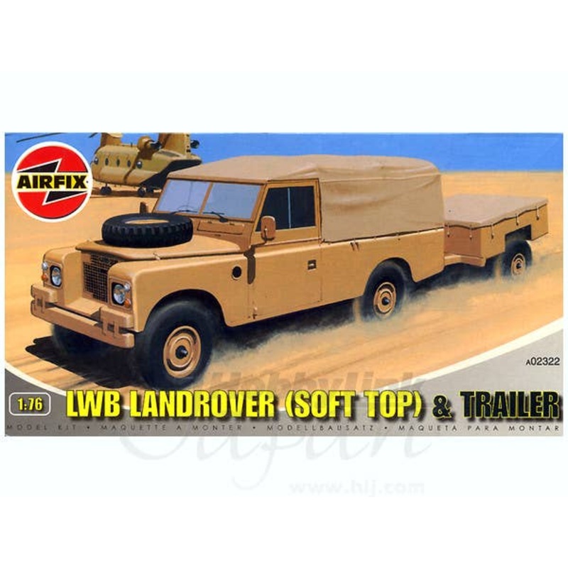 1/76 LWB Landrover (Soft Top) & Trailer