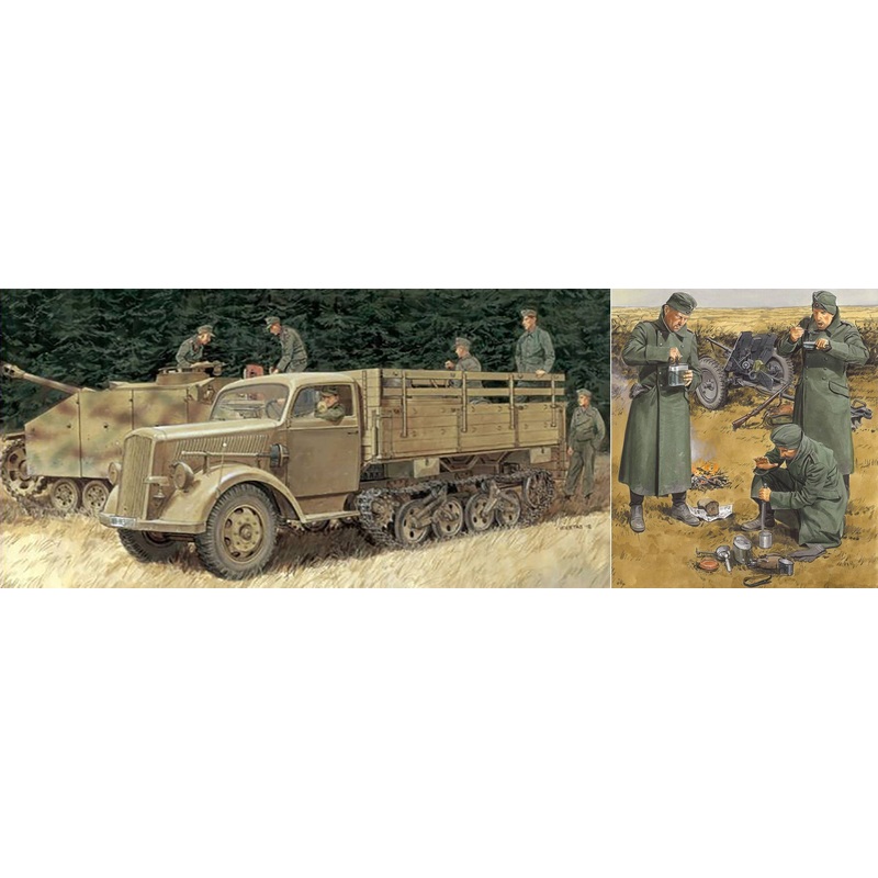 1/35 WW.II German Army S.d.Kfz.3 General-purpose Half-track Maultier w / German Soldier Figure Eating Field Battle