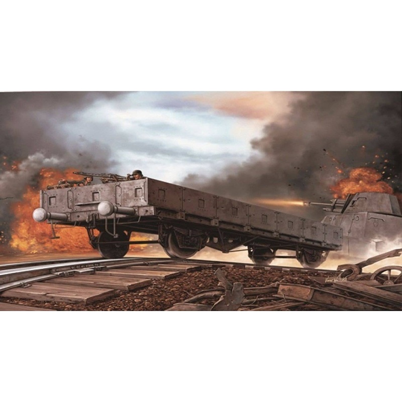 1/35 WWII German Low-Side Open Wagon 2-Axle Type With Machine Gun Team