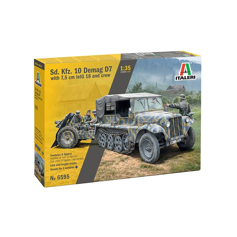1/35 WWII German Sd.Kfz.10 Demag D7 & 7.5cm lelG4 18 Infantry Gun with 9 Artillery Figures