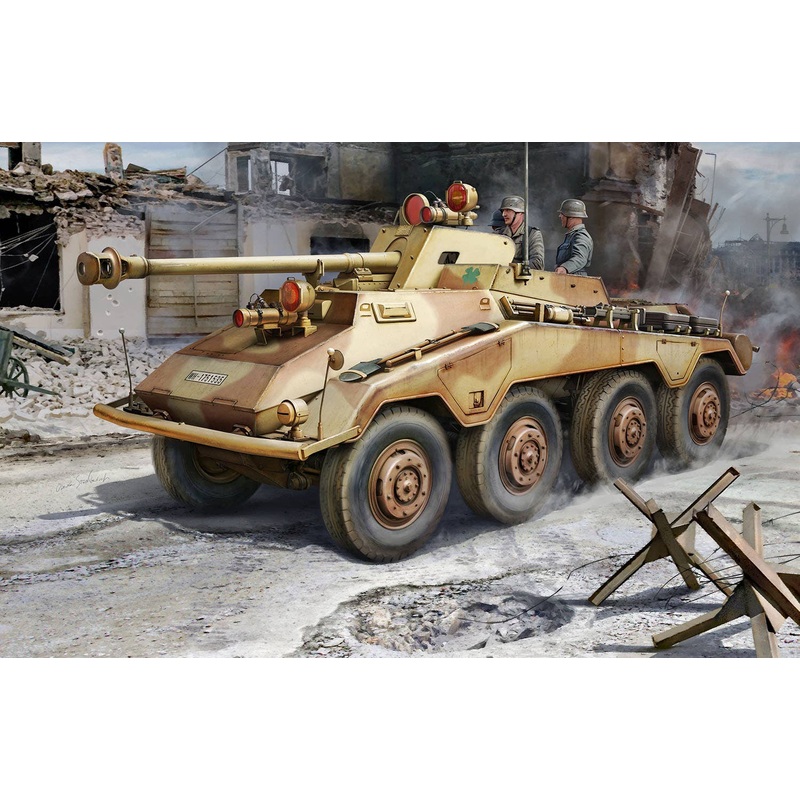 1/35 WW.II German Army 8-Wheel Heavy Armored Vehicle Sd.Kfz.234/4 Packwagen Night Vision Falke Equipment / 2 Types of Tires / Metal Vehicle Width Display Pole Included Smart Kit