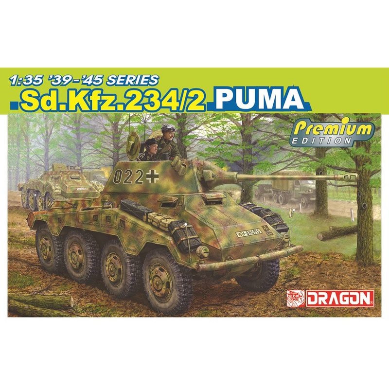 1/35 WWII German Army 8 Wheel Heavy Armored Vehicle Sd.Kfz.234/2 Puma Aluminum Gun Barrel / 3D Printed Muzzle Brake / Metal Vehicle Width Pole Included Luxury Set