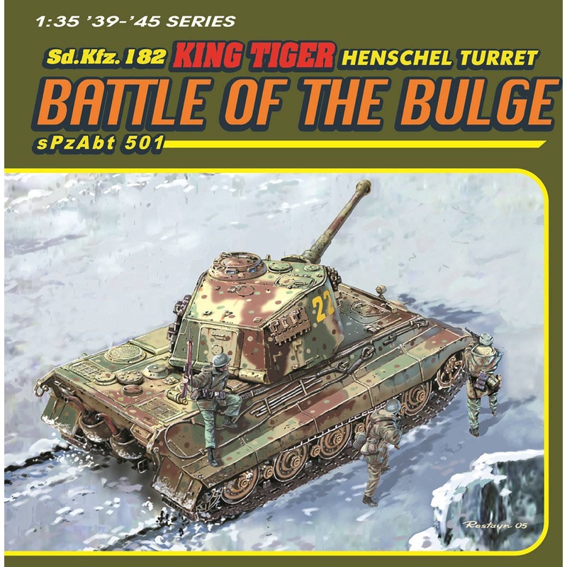 1/35 WWII German King Tiger Henschel Turret 501st Heavy Tank Battalion Battle of the Bulge Magic Tracks/Aluminum Barrel/3D Printed Muzzle Brake/Metal Shells/8 Fallschirmjager Figures Included Luxury Edition