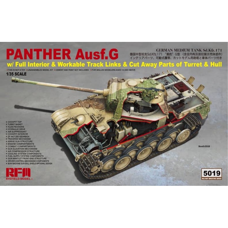 1/35 Panther Ausf.G w/Full Interior, Workable Track Links, Cut Away Parts of Turret & Hull