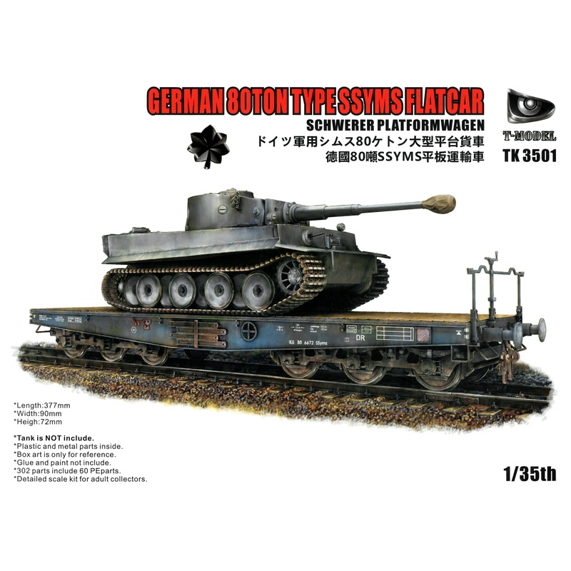1/35 German 80ton SSyms Type Flatcar Schwerer Plattformwagen w/Wooden Deck Sheet