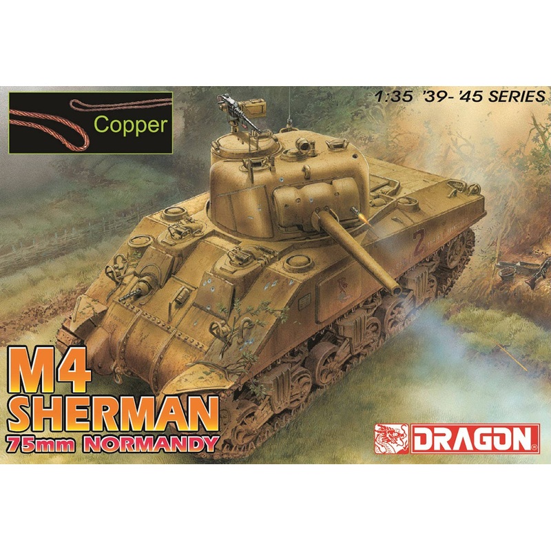 1/35 WWII US Army M4 Sherman Medium Tank with 75mm Gun, Normandy Landings, Magic Tracks/Aluminum Barrel/Copper Wire/3D Print, Headlight Guard & Horn Guard Included, Luxury Edition
