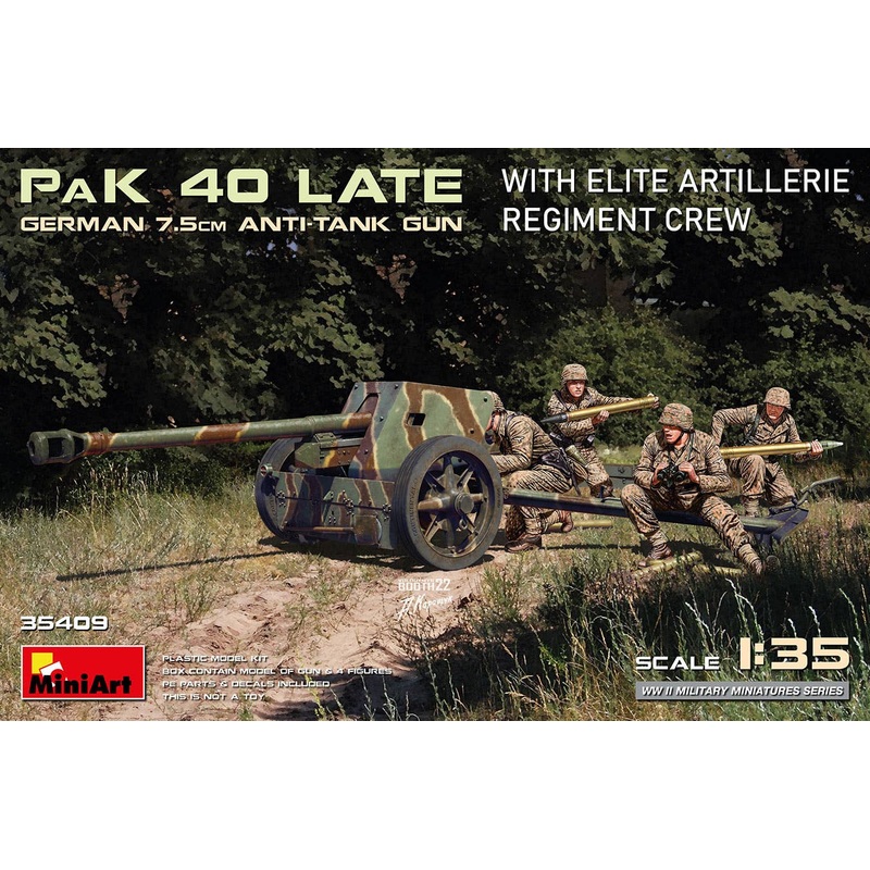1/35 GERMAN 7.5CM ANTI-TANK GUN PaK 40 Late w/ELITE ARTILLERIE REGIMENT CREW