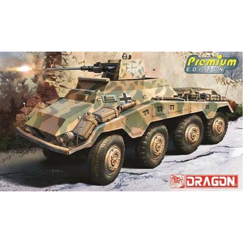 1/35 WWII German Sd.Kfz.234/3 Schwebelaferte 2cm Anti-Aircraft Gun Mounted 8-Wheel Heavy Armored Vehicle, w/ Metal Vehicle Width Pole, 4 German Soldier Figures, Luxurious Edition