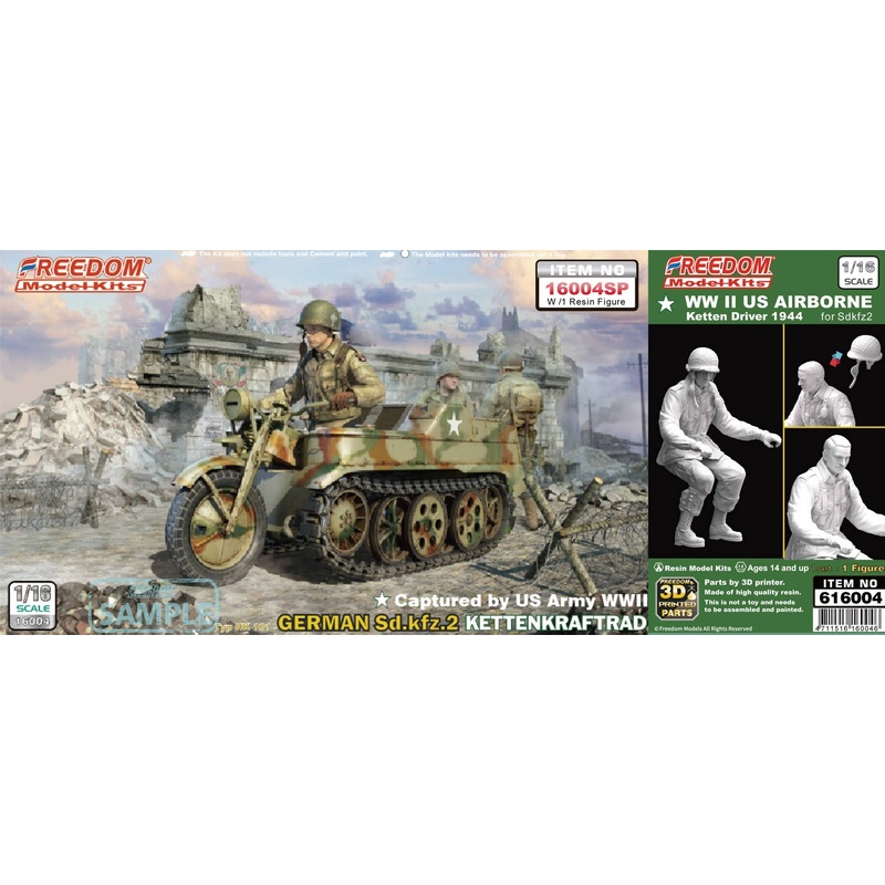 1/16  Captured by US Army WWII,German Sd.Kfz.2 Kettenkraftrad + US AIRBORNE Ketten Driver set