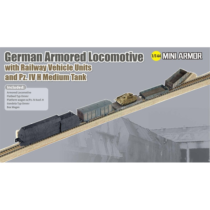 1/144 WWII German Armored Locomotive with Railway Vehicle Untis and Pz.IV H Medium Tank