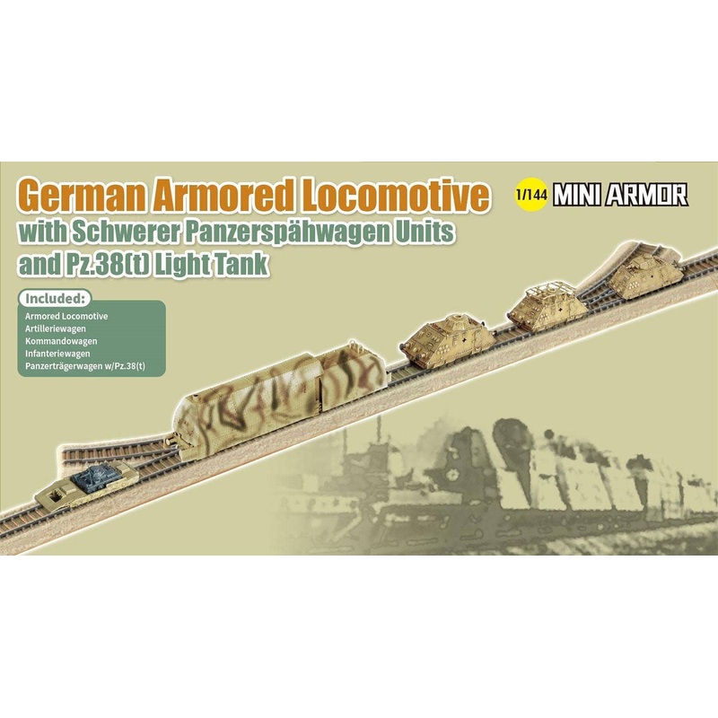 1/144 WWII German Armored Locomotive Armored Train Unit & Pz.38 (T) Tank
