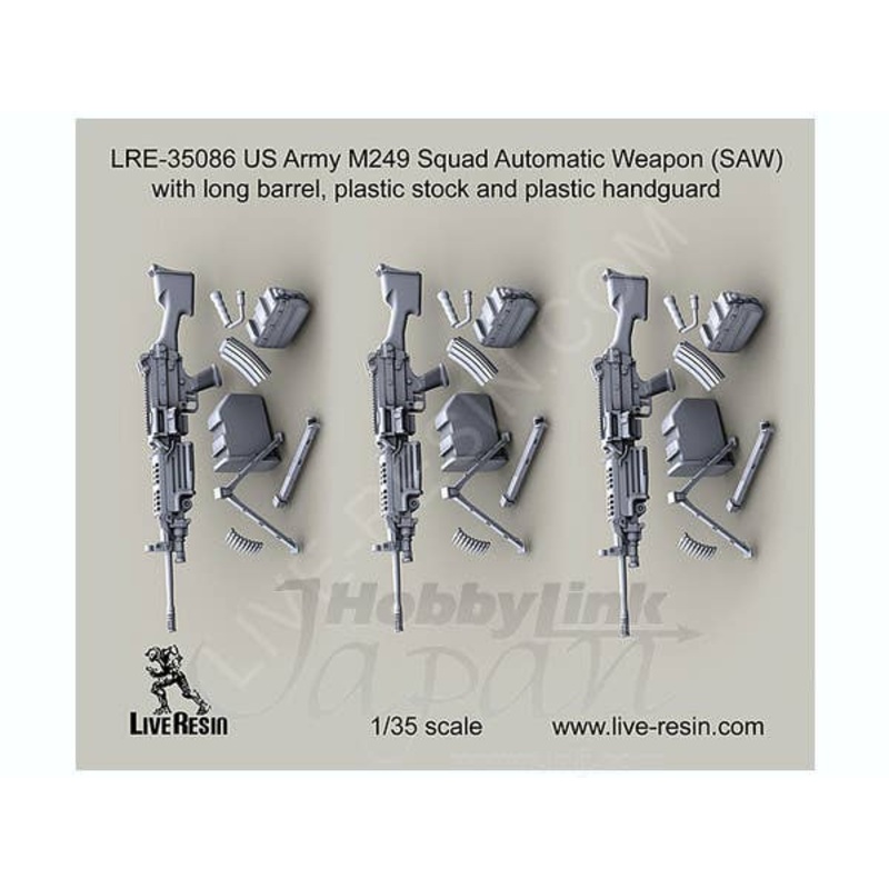 1/35 M249 Squad Automatic Weapon with Long Barrel Plastic Stock and Plastic Handguard