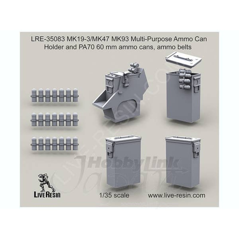 1/35 MK19-3/MK47 MK93 Multi-Purpose Ammo Can Holder and PA70 60mm Ammo Cans Ammo Belts