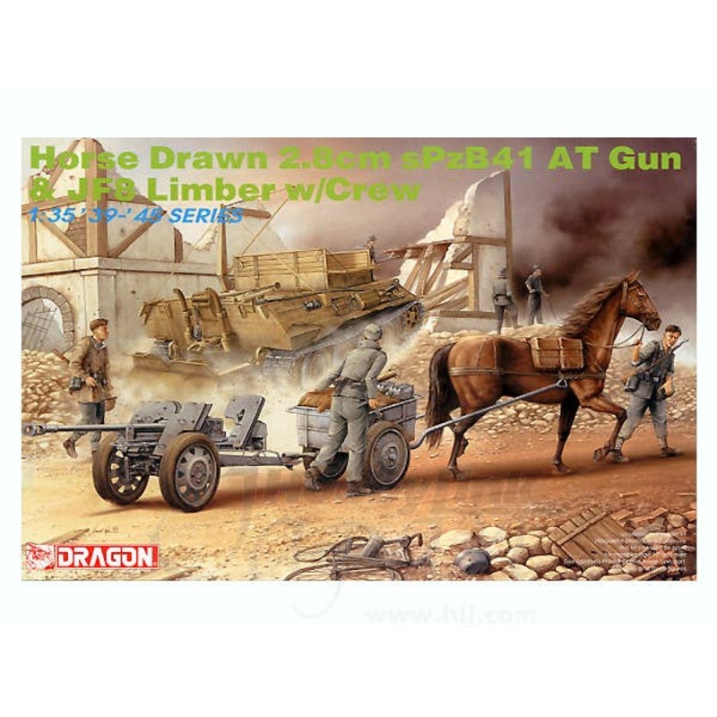 1/35 WW.II German Army 2.8cm sPzB41 Anti-tank Gun & Limber w / Soldier & War Horse