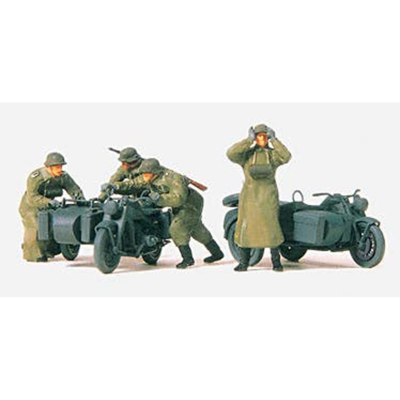1/72 EDW motorcycle soldiers pushing, motorcycle Zundapp KS 750 with sidecar and 4 soldiers