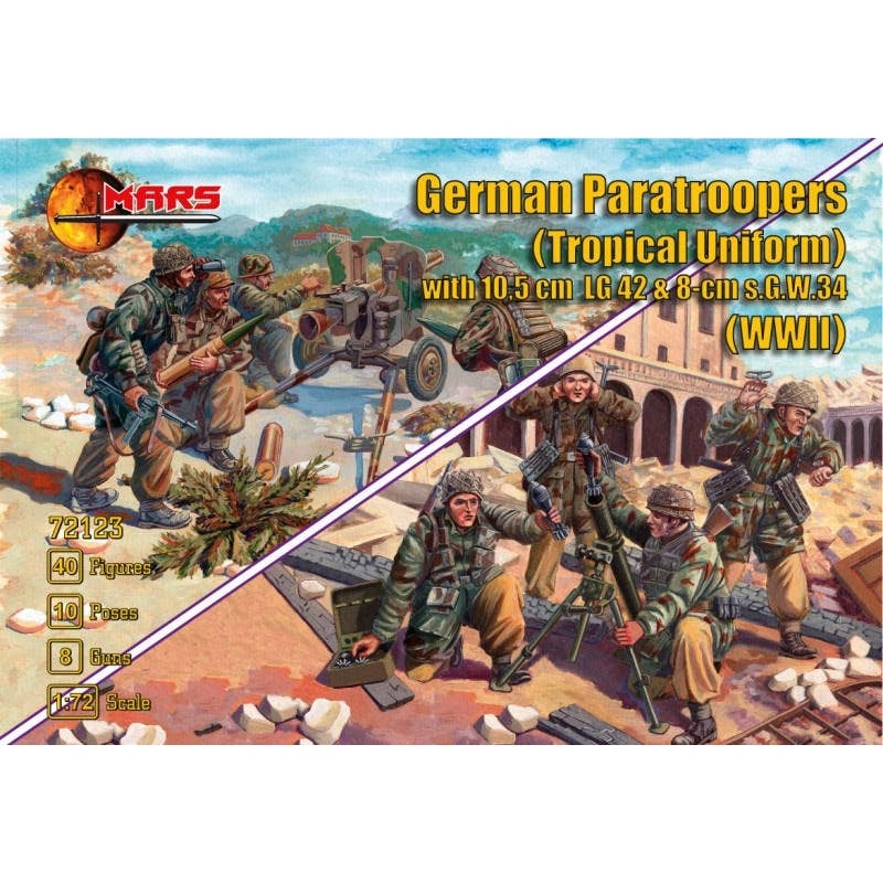 1/72 German Paratroopers (Tropical Uniform) with 10.5cm LG 42 & 8cm s.G.W.34 (WWII) (40pcs)