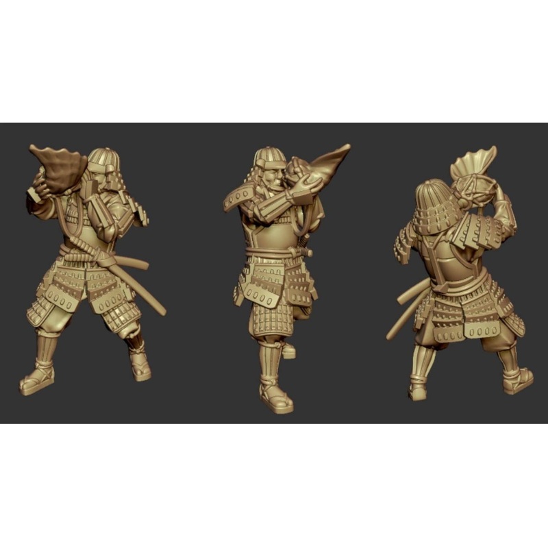 1/72 Warring States Period (Japan) Cone Bearer, Flag Bearer, Messenger, Backpacking Drum (Set of 5, Includes Accessories)