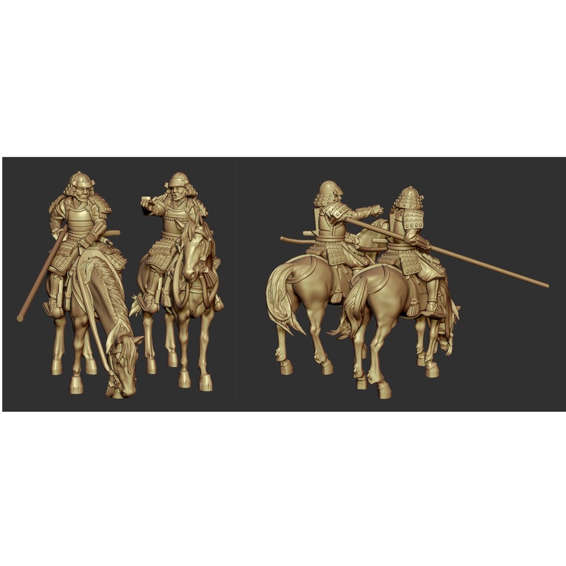 1/72 Warring States Period (Japan) Horseback Warriors on Standby (Set of 2, Includes Etched Weapons)