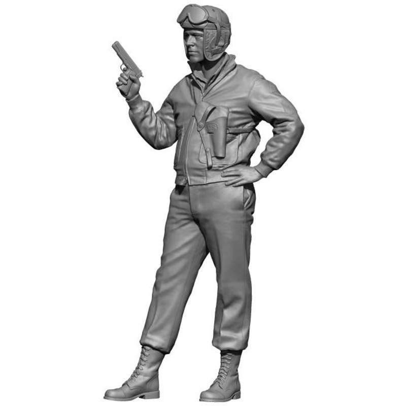 1/48 WW.II US Tank Corps Commander 3 Tank Corporal on Alert with His Pistol Drawn
