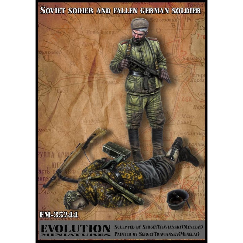 1/35 WWII Russia/Soviet Soviet Red Army Infantry Looking at Fallen German Soldiers (2 pieces)