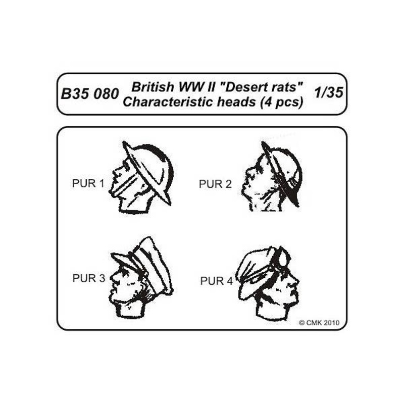 1/35 British WWII Desert Rats Characteristic Heads (4 pcs)