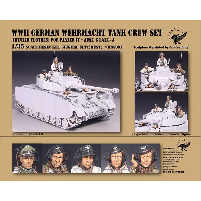 1/35 WWII German Army Wehrmacht Tank Crew Set Winter Equipment Panzerkampfwagen IV G Late-J Type (3 Figures + 2 Busts)