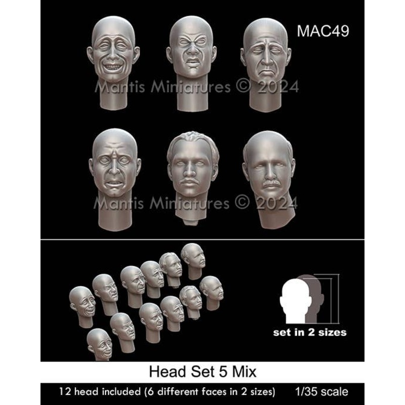 1/35 General Purpose Headset 5 Facial Expression Mix (6 Types, 2 Sizes, 12 Pieces)
