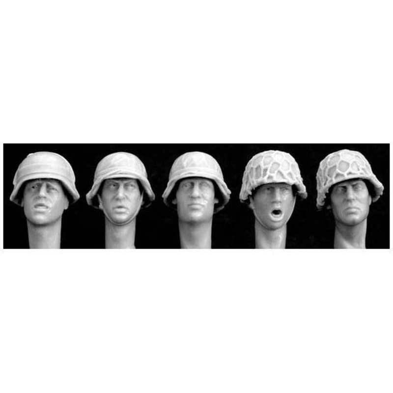 1/35 5 Heads Wearing WWII German Helmets with Improvised Coverings