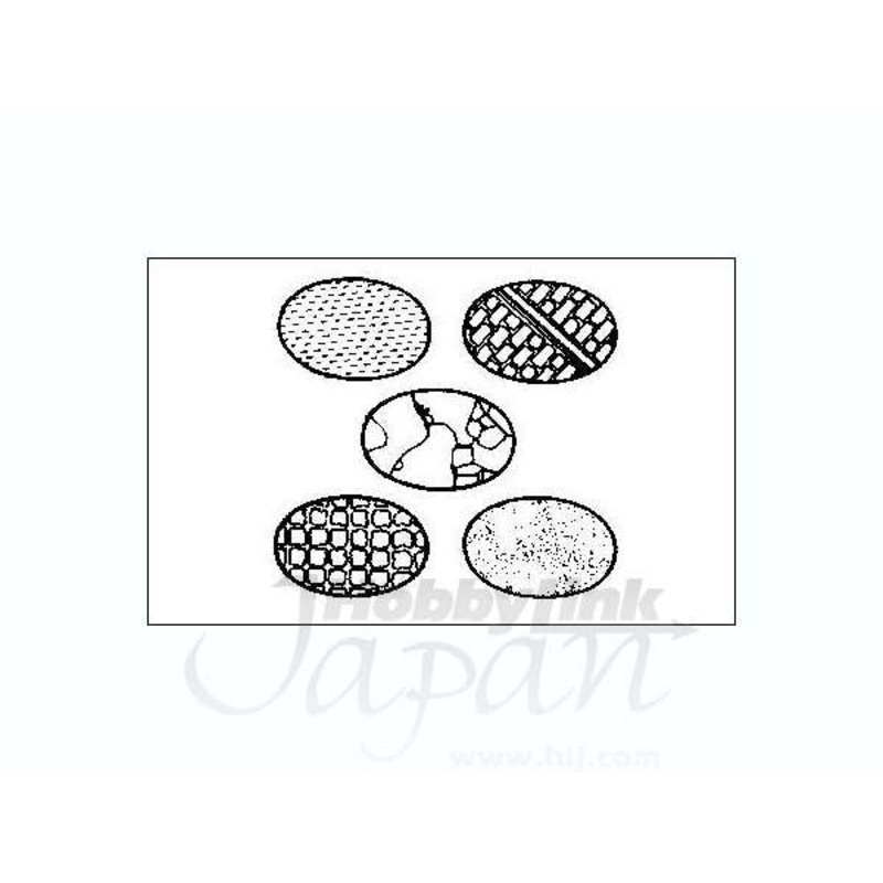 1/35 5 Oval Bases: Metal Deck, Tramline, Blocks with Weed, Flat Rock, Sand
