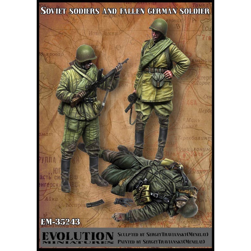 1/35 WWII Russian/Soviet Soviet Union Infantry Inspecting StG44 and Fallen German Soldier (3 pieces)