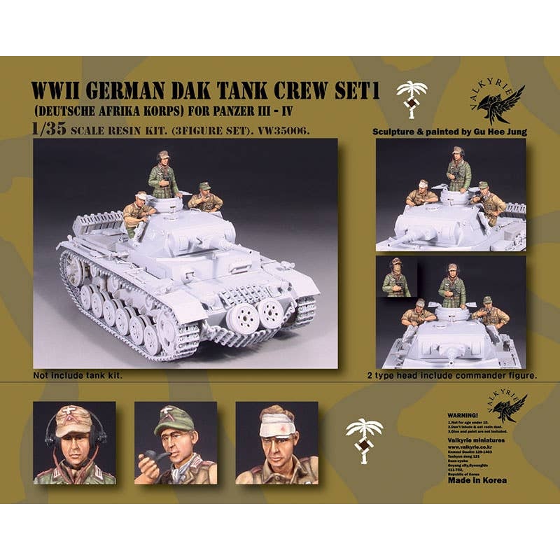 1/35 WWII German Army/Afrika Korps Tank Crew Set 1 For Panzerkampfwagen III, IV (3 Pieces)
