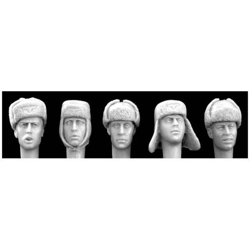 1/35 5 Heads with Assorted WWII German Cold Weather Headgear