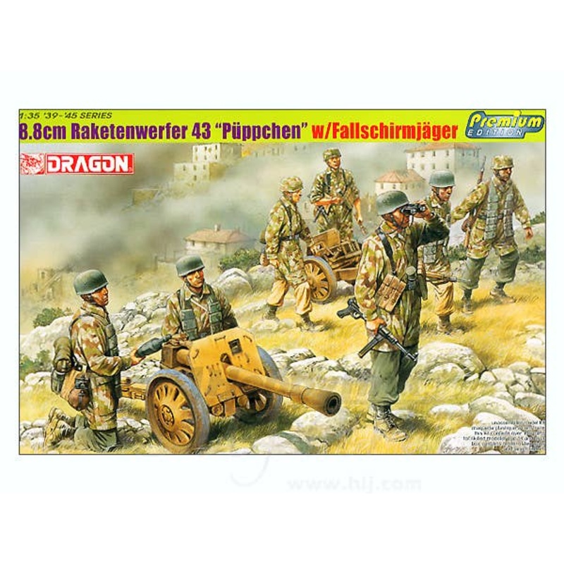 1/35 WW.II German Army 8.8cm Rocket Cannon Pupchen 2 Kit Set with 7 Fallschirmjager Figures
