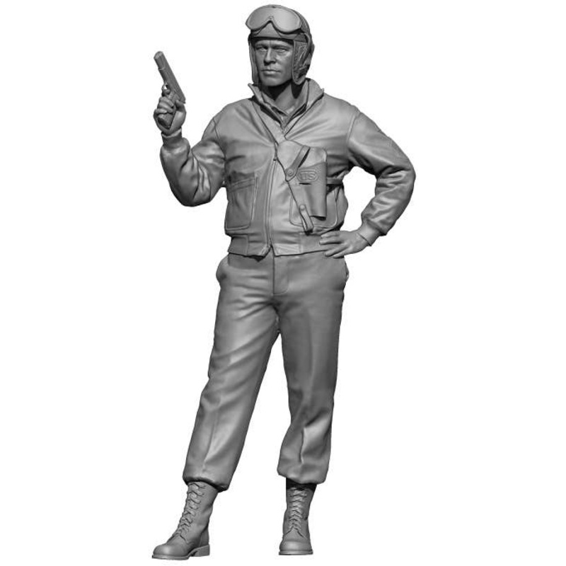 1/16 WW.II US Tank Corps Commander 3 Tank Corporal on Alert with His Pistol Drawn