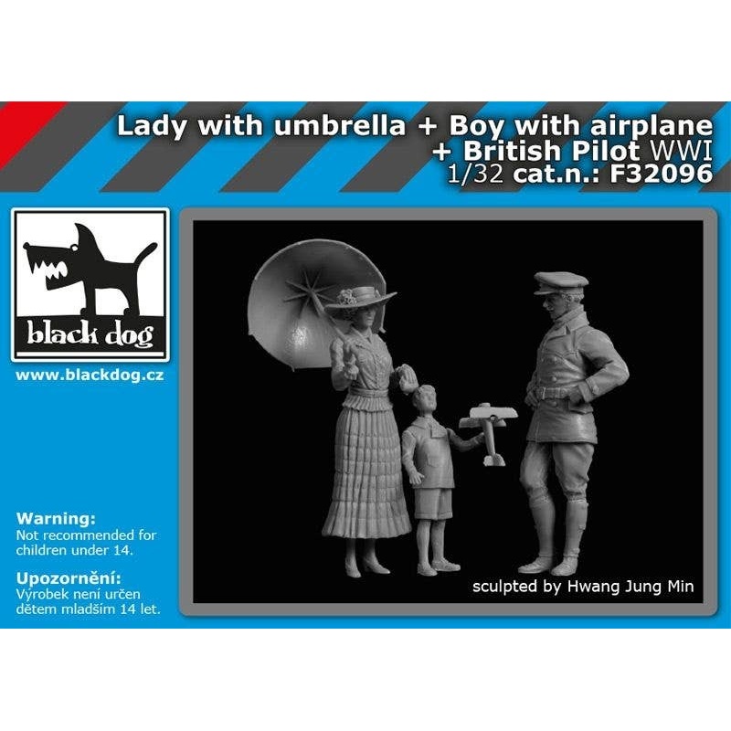 1/32 WW.I Woman with umbrella + Boy with Airplane Toy + British Pilot Set (HAUF32093+32094+32095)