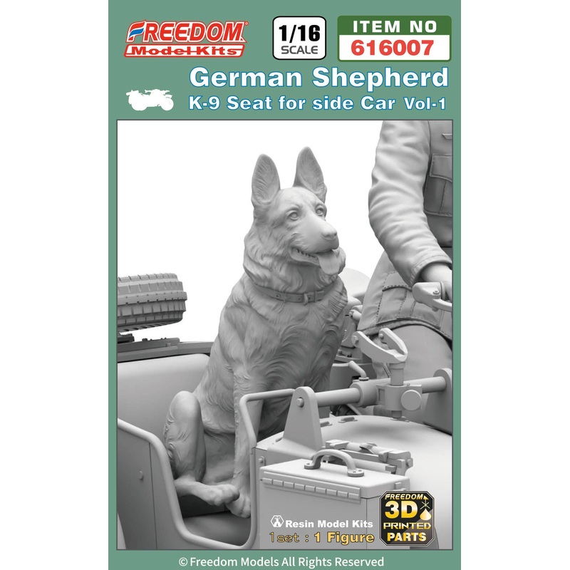 1/16 German Shepherd Vol. 1 K-9, Seated for Side Car, etc 3D Print RESIN PARTS
