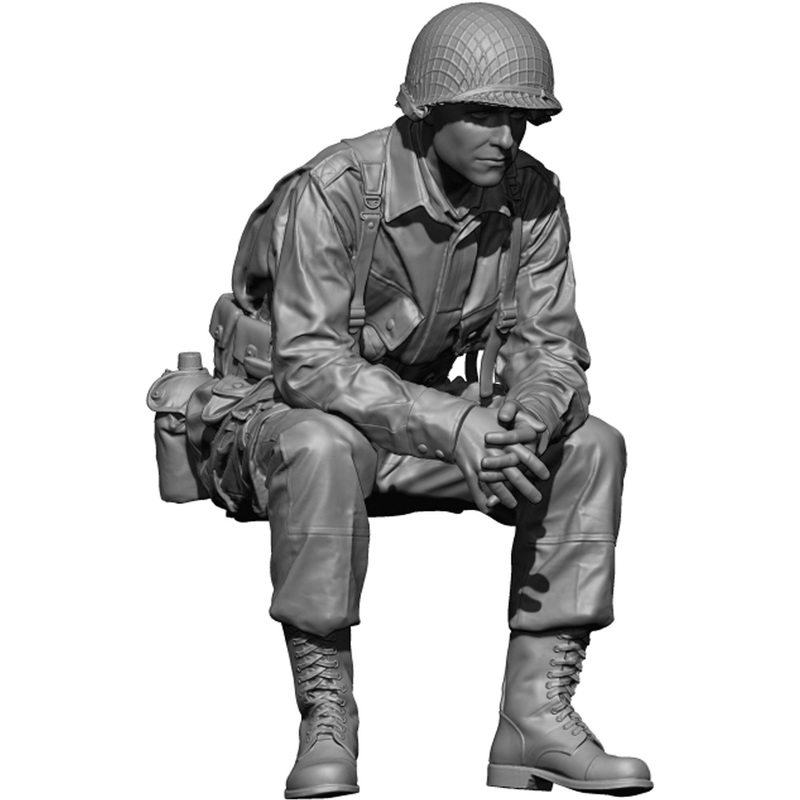 1/16 WW.II US Army Paratroopers Sitting Down And Taking A Short Break