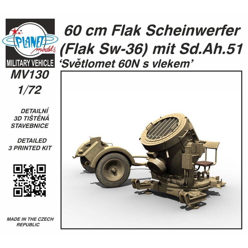 1/72 60cm Flak Scheinwerfer (Flak Sw-36) mit Sd.Ah.51 / Svetlomet 60N s vlekem
