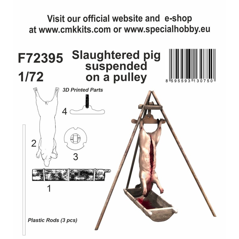 1/72 Slaughtered pig suspended on a pulley